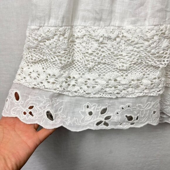 Nenette Linen Lace Short Dress Women Small - Medium Coquette Cottage Romantic - Picture 7 of 16